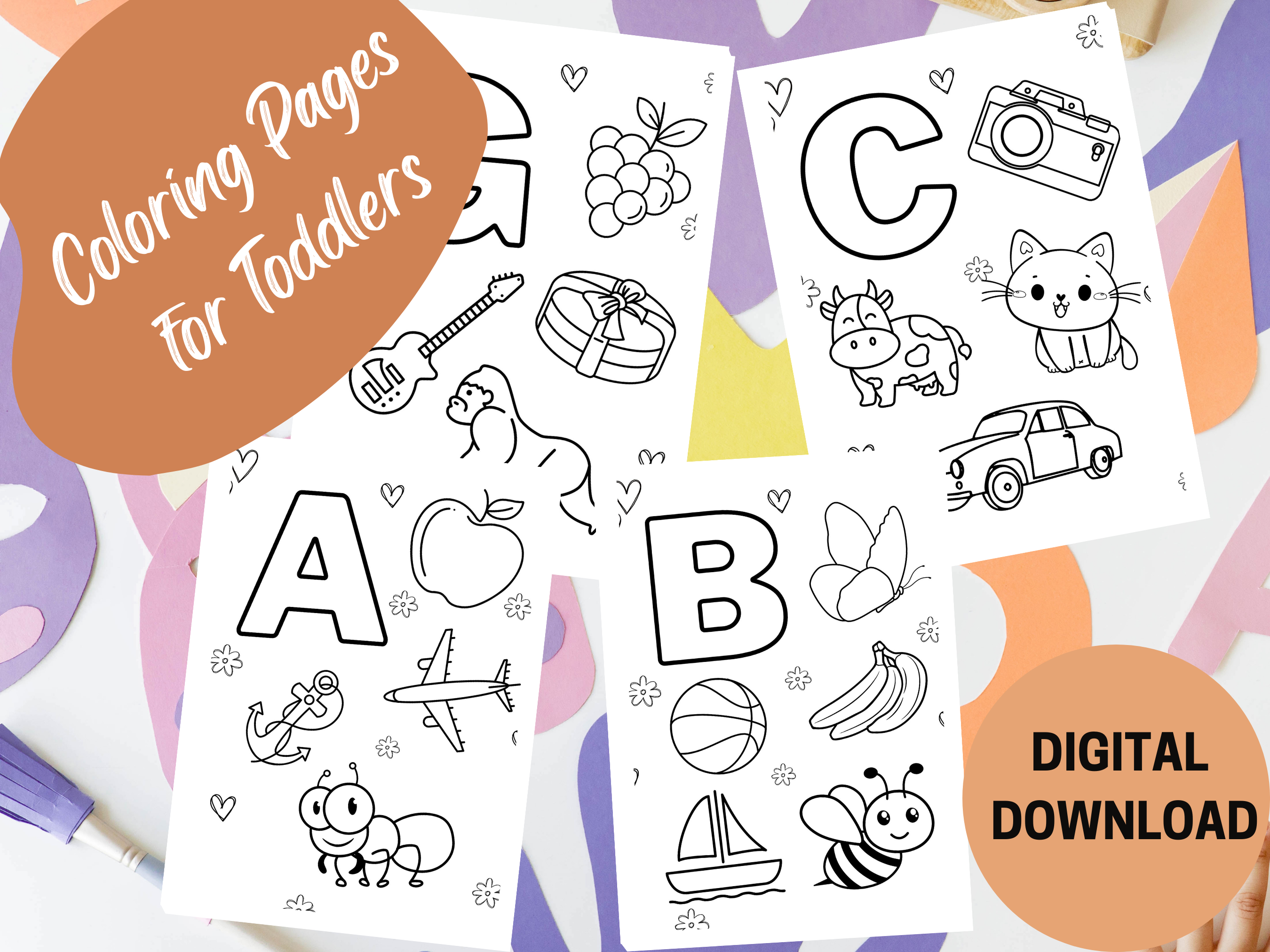 ABC colouring printable with cute florals