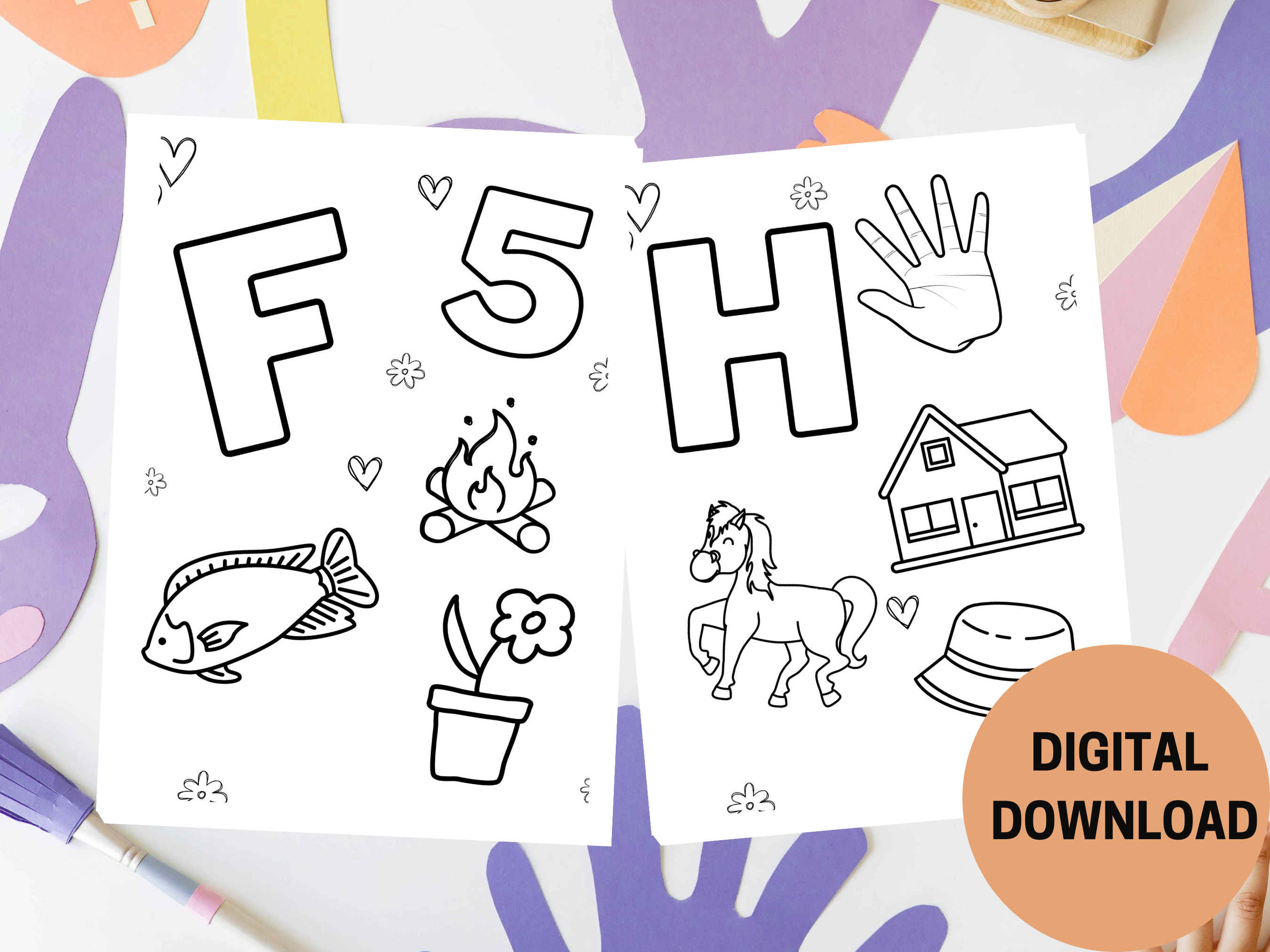 ABC colouring printable with cute florals